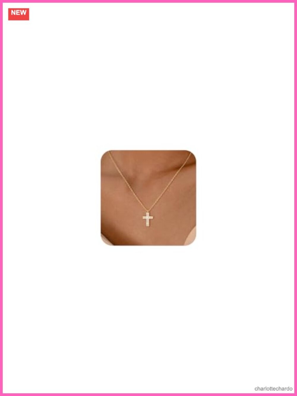 14K Gold Plated Pearl Cubic Zirconia Cross Pendant Necklace